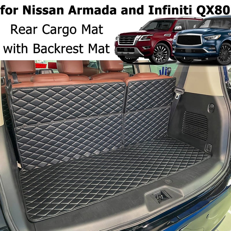7DEEKEI for 2017-2024 Nissan Armada / 11-13 Infiniti QX56 / 2014-2024 QX80 Trunk Mat & 2ND+3RD Row Rear Backrest Mat Cargo Liners (5pcs) All Weather Anti-Slip - Image 4