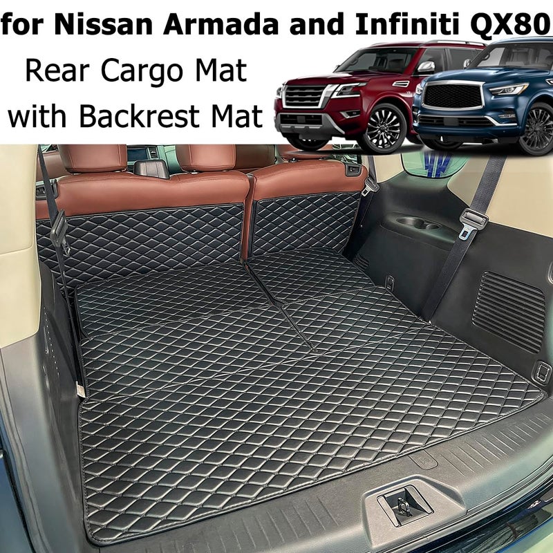 7DEEKEI for 2017-2024 Nissan Armada / 11-13 Infiniti QX56 / 2014-2024 QX80 Trunk Mat & 2ND+3RD Row Rear Backrest Mat Cargo Liners (5pcs) All Weather Anti-Slip - Image 3