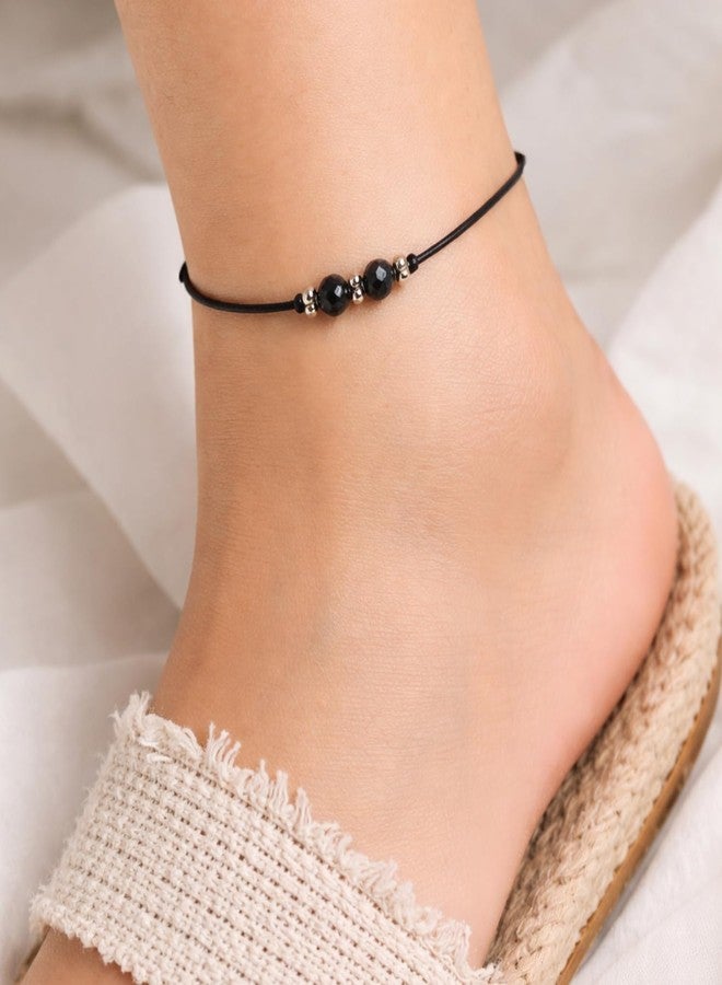 DARSHRAJ 925 Sterling Silver Anklet | Black Thread Ankle Bracelet for Women & Girls | Double Bead Payal | Adjustable Handmade Foot Jewelry | Daily Wear Nazariya Ethnic Ankle Jewelry - Image 2