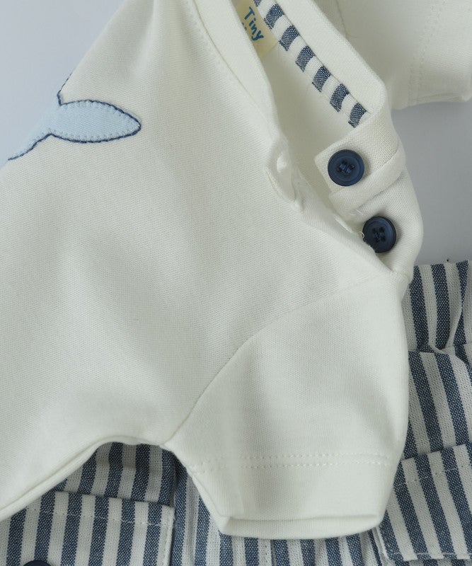 Tiny Hug NEWBORN BOY SHORT-SET (STRIPES) SHORTS, SOLID T-SHIRT - Image 4