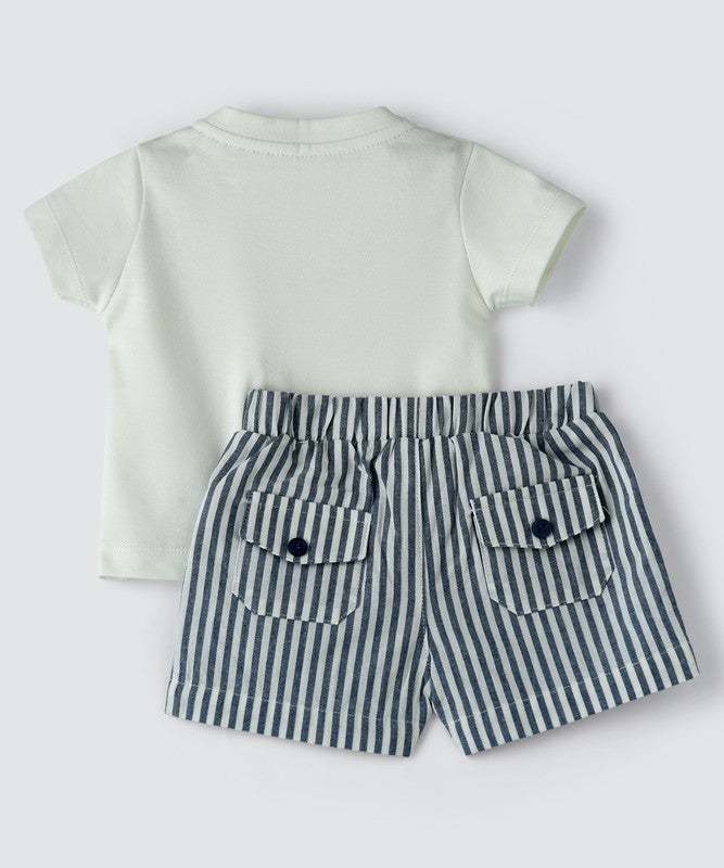 Tiny Hug NEWBORN BOY SHORT-SET (STRIPES) SHORTS, SOLID T-SHIRT - Image 2