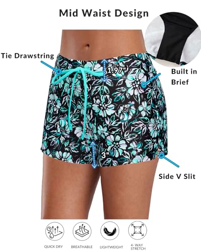 Aqua Eve Two Piece Women's Tankini Swimsuits Blouson Swim Tank Top with Shorts Modest Bathing Suits Blue Green Flower M - Image 4