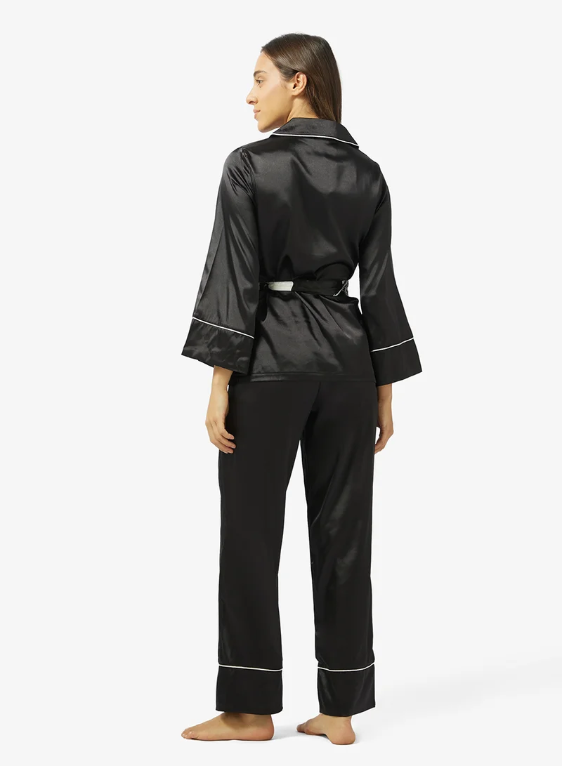 Ginger Satin Belted Wrap Top & Pyjama Set