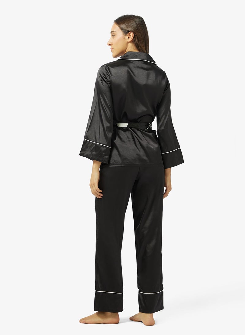 Ginger Satin Belted Wrap Top & Pyjama Set - Image 3
