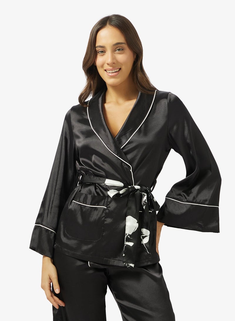 Ginger Satin Belted Wrap Top & Pyjama Set - Image 4