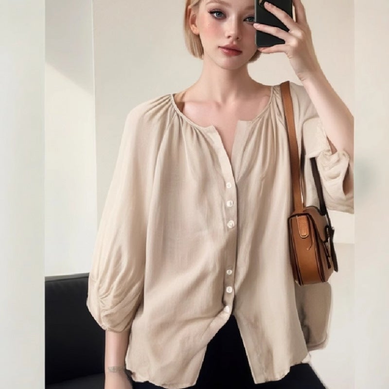 Women's Solid Color Button Down Shirt - Image 3