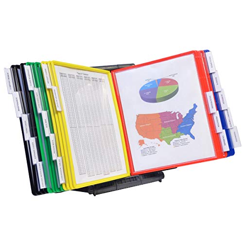 Ultimate Office AdjustaView 20-Pocket Desk Reference Organizer with Easy-Load Pockets and Compact Weighted Base for Stability (Colored Pockets) - Image 1