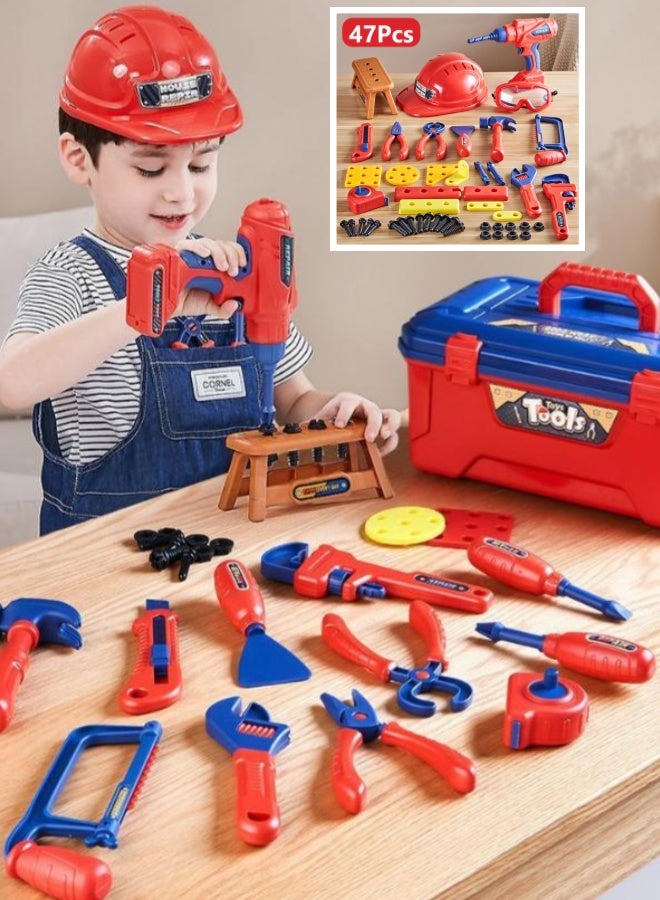 Kids Tool Set – 47 Pcs Toddler Tool Set With Goggles & Electronic Toy Drill, Pretend Play Kids Toys, Toy Construction Tools For Kids Ages 3,4,5,6,7,8 Years Old (47pcs) - Image 1