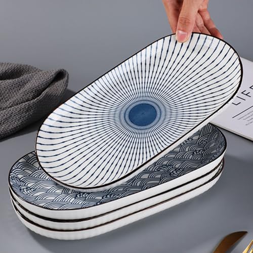 OLWICK® Japanese Style 12-Inch Ceramic Fish Plate – Waves Pattern Sushi Serving Platter, 30x15cm Porcelain Dish for Seafood, Appetizers & Snacks (1 Piece) - Image 5