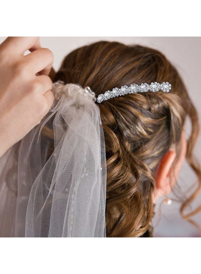 Geosar 4 Pieces Alloy Rhinestone Side Hair Combs Crystal Flower Clips Wedding Comb Bridal Jewelry Clips Combs French Hair Accessories for Women(Silver) - Image 1