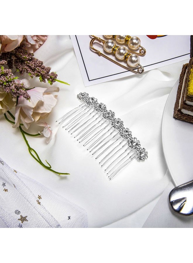 Geosar 4 Pieces Alloy Rhinestone Side Hair Combs Crystal Flower Clips Wedding Comb Bridal Jewelry Clips Combs French Hair Accessories for Women(Silver) - Image 3