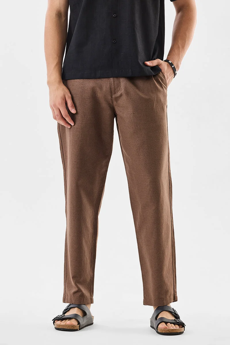 سنيتش Brown Textured Relaxed Casual Trousers
