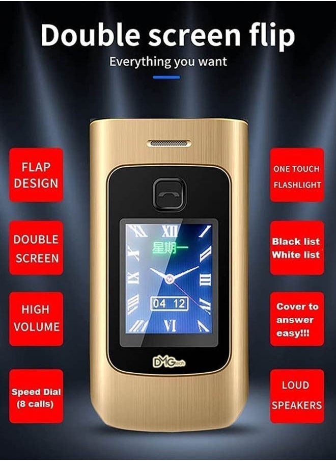 DMG TECH - Dual Screen Flip Mobile Phone for the Elderly Slim Handwriting Style Emergency Call Quick Dial with Big Battery Rotate Screen - Image 1