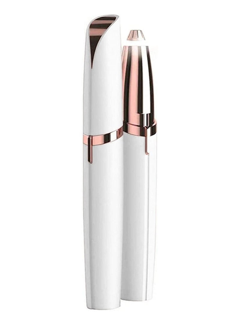 ELTRAZONE Painless Electric Eyebrow Trimmer Hair Removal Razor Epilator Pen with built-in LED light for the perfect smooth finish (White) - Image 1