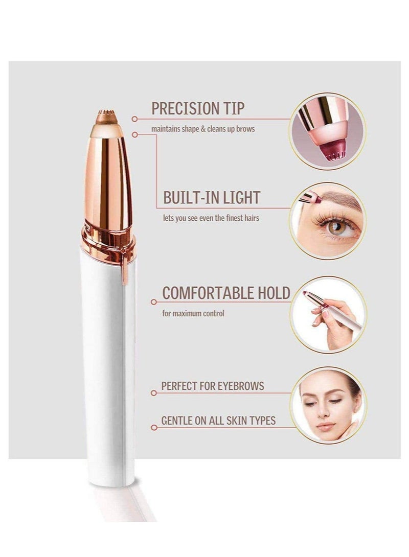 ELTRAZONE Painless Electric Eyebrow Trimmer Hair Removal Razor Epilator Pen with built-in LED light for the perfect smooth finish (White) - Image 3