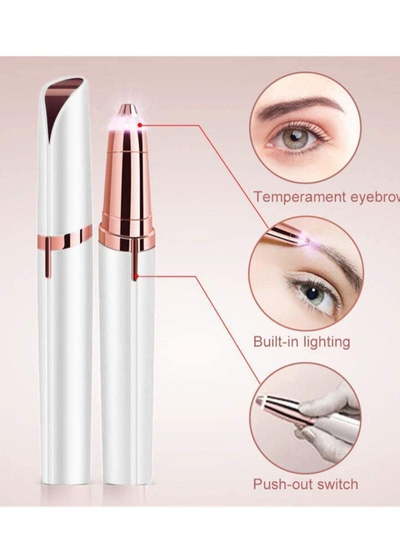 ELTRAZONE Painless Electric Eyebrow Trimmer Hair Removal Razor Epilator Pen with built-in LED light for the perfect smooth finish (White) - Image 4