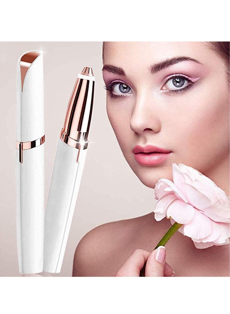 ELTRAZONE Painless Electric Eyebrow Trimmer Hair Removal Razor Epilator Pen with built-in LED light for the perfect smooth finish (White) - Image 2