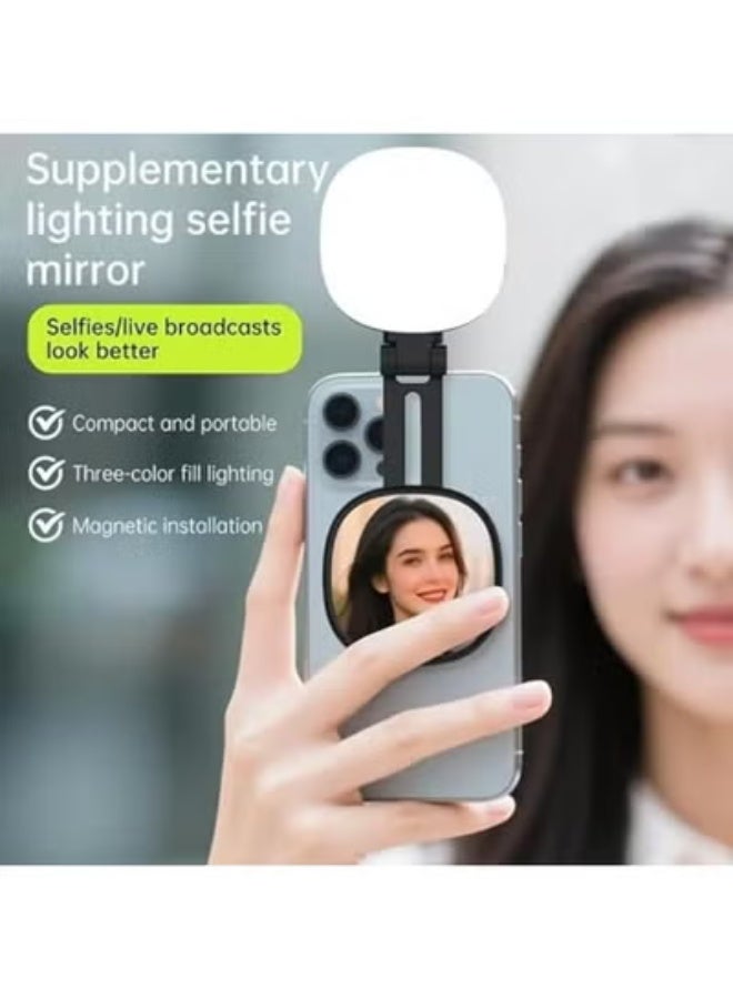 مصباح مغناطيسي محمول K04 مع مرآة و3 درجات حرارة لونية، سطوع وطول قابلان للتعديل، حامل هاتف مرفق، مناسب لصور السيلفي والمكياج والإضاءة (اسود) - Image 2