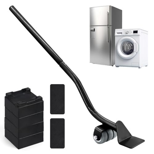 VIOBEPASS Lengthening Furniture Lifter Tool Appliance Furniture Metal Lifters for Heavy Furniture Movers Sliders Wheels Easily Safe to Move Sofa Refrigerator Washing Machine 1 Lifter 4 Raise Blocks 2 Pads - Image 1