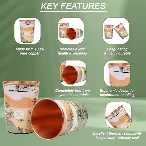 MERCAPE® 100% Pure Copper Glasses Set of 2 | Designer Meena Print | 300ml Each | Ayurvedic Benefits | Handmade Copper Tumblers for Daily Use & Gifting (Multiple Designs) (Japanese Crane Design) - Image 5