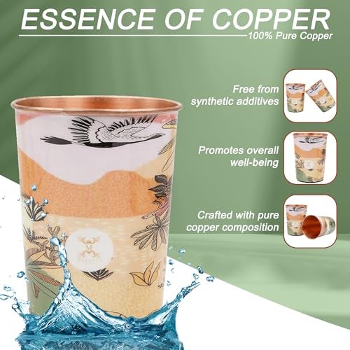 MERCAPE® 100% Pure Copper Glasses Set of 2 | Designer Meena Print | 300ml Each | Ayurvedic Benefits | Handmade Copper Tumblers for Daily Use & Gifting (Multiple Designs) (Japanese Crane Design) - Image 3