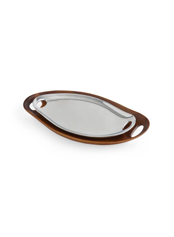 Nambe Nambé Portables Collection 18” Acacia Serving Tray - Modern Curved Platter with Built-in Handles - Stylish Wooden Tabletop Accent for Dining, Kitchen & Entertaining, Designer Home Serveware - Image 4