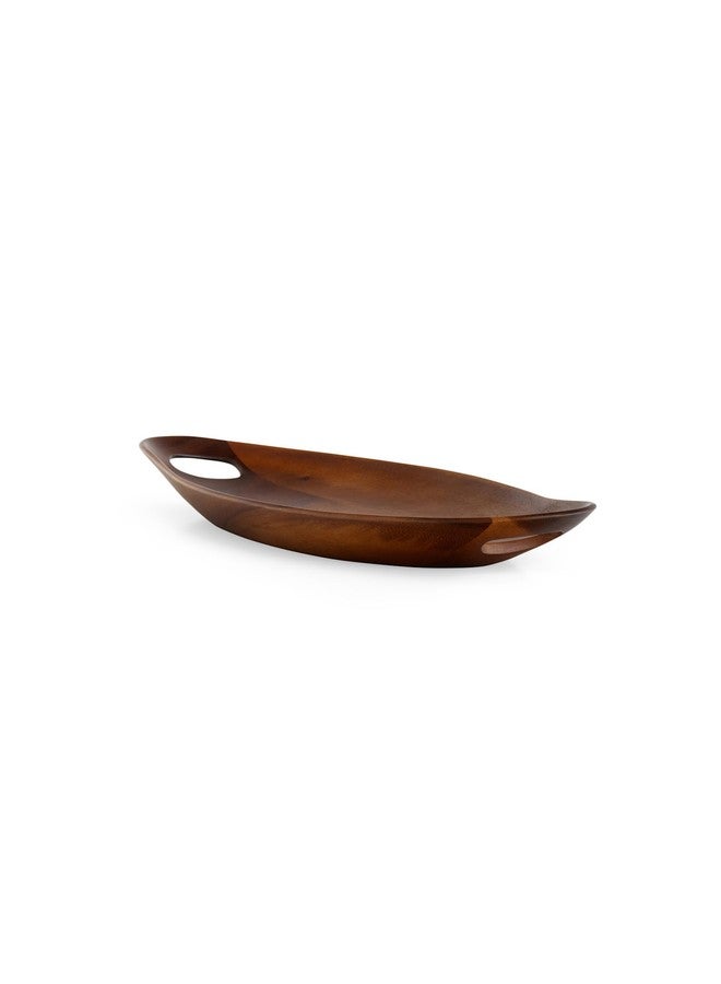 Nambe Nambé Portables Collection 18” Acacia Serving Tray - Modern Curved Platter with Built-in Handles - Stylish Wooden Tabletop Accent for Dining, Kitchen & Entertaining, Designer Home Serveware - Image 1