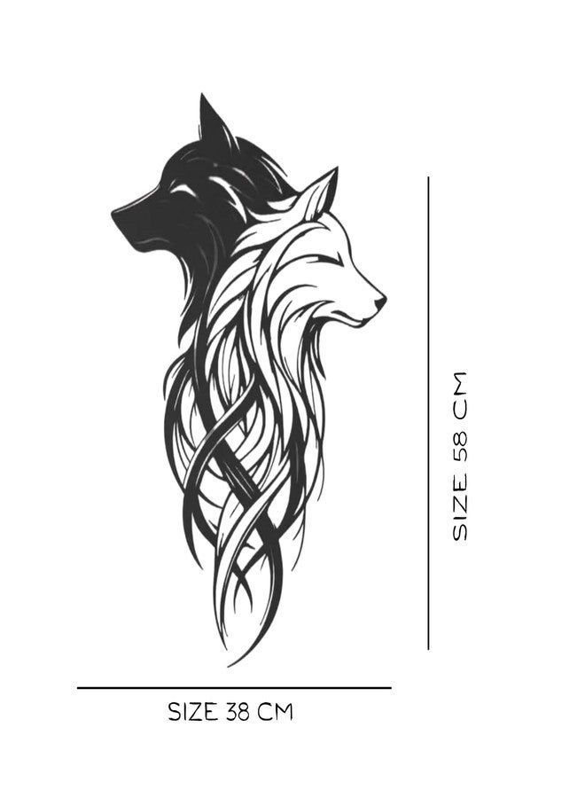BLIND SHOP Two Wolves Metal Wall Art | Black and White Dual Wolf Head Wall Decor | Modern Home Metal Wall Art | Christmas Gift | Unique Birthday Gift (58x38x1.5 CM) - Image 2