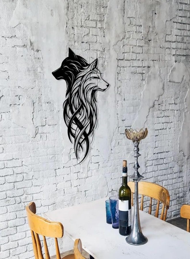 BLIND SHOP Two Wolves Metal Wall Art | Black and White Dual Wolf Head Wall Decor | Modern Home Metal Wall Art | Christmas Gift | Unique Birthday Gift (58x38x1.5 CM) - Image 4