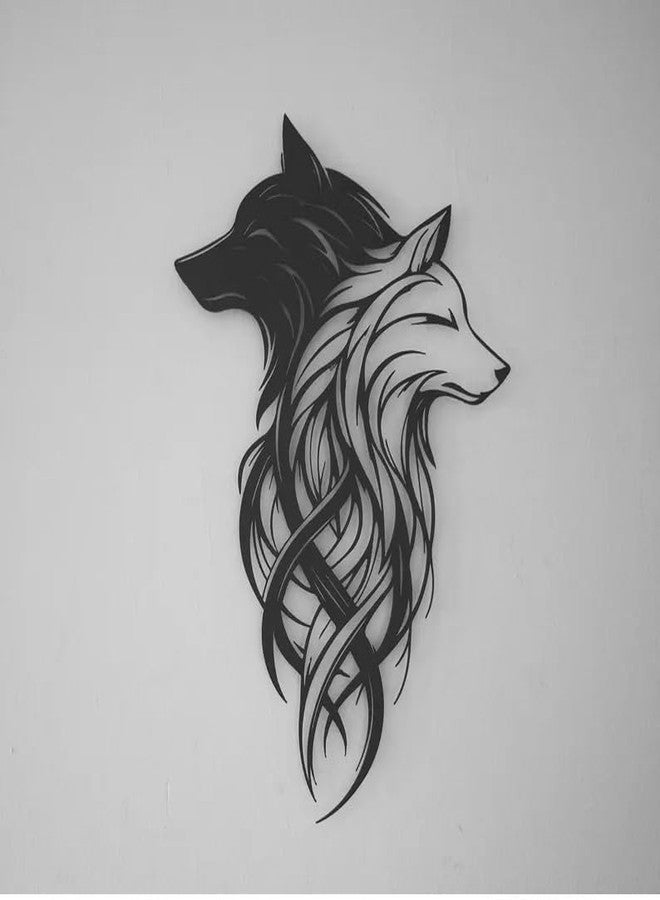 BLIND SHOP Two Wolves Metal Wall Art | Black and White Dual Wolf Head Wall Decor | Modern Home Metal Wall Art | Christmas Gift | Unique Birthday Gift (58x38x1.5 CM) - Image 5