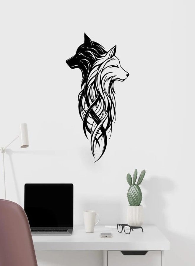 BLIND SHOP Two Wolves Metal Wall Art | Black and White Dual Wolf Head Wall Decor | Modern Home Metal Wall Art | Christmas Gift | Unique Birthday Gift (58x38x1.5 CM) - Image 1