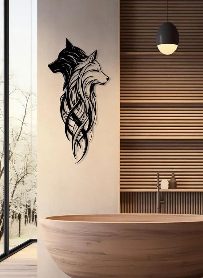 BLIND SHOP Two Wolves Metal Wall Art | Black and White Dual Wolf Head Wall Decor | Modern Home Metal Wall Art | Christmas Gift | Unique Birthday Gift (58x38x1.5 CM) - Image 3