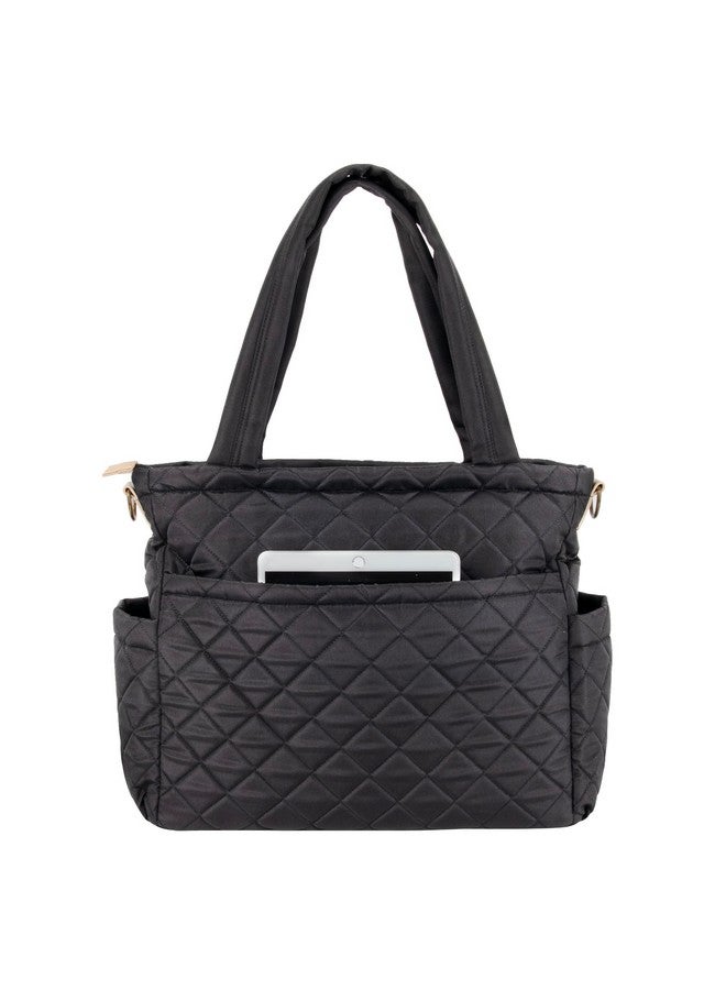 Baby Essentials Quilted Diaper Bag Crossbody Tote Purse with Shoulder Strap, Changing Pad, 10 Organizer Pockets for Twins or Triplets (Black) - Image 3