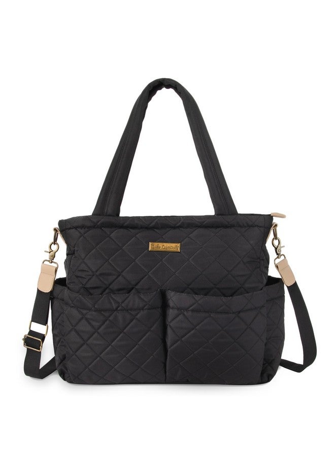 Baby Essentials Quilted Diaper Bag Crossbody Tote Purse with Shoulder Strap, Changing Pad, 10 Organizer Pockets for Twins or Triplets (Black) - Image 2