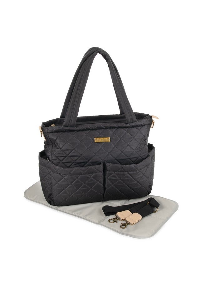 Baby Essentials Quilted Diaper Bag Crossbody Tote Purse with Shoulder Strap, Changing Pad, 10 Organizer Pockets for Twins or Triplets (Black) - Image 1