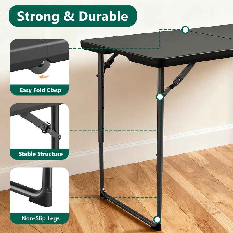 MAKE CHANGES Folding Table 4FT Heavy Duty Plastic Table with Handle, Foldable&Portable, Fold-in-Half Utility Tables for Outdoor, Dining, Wedding, Events, Indoor, Picnic, Camping, Party, Black - Image 4