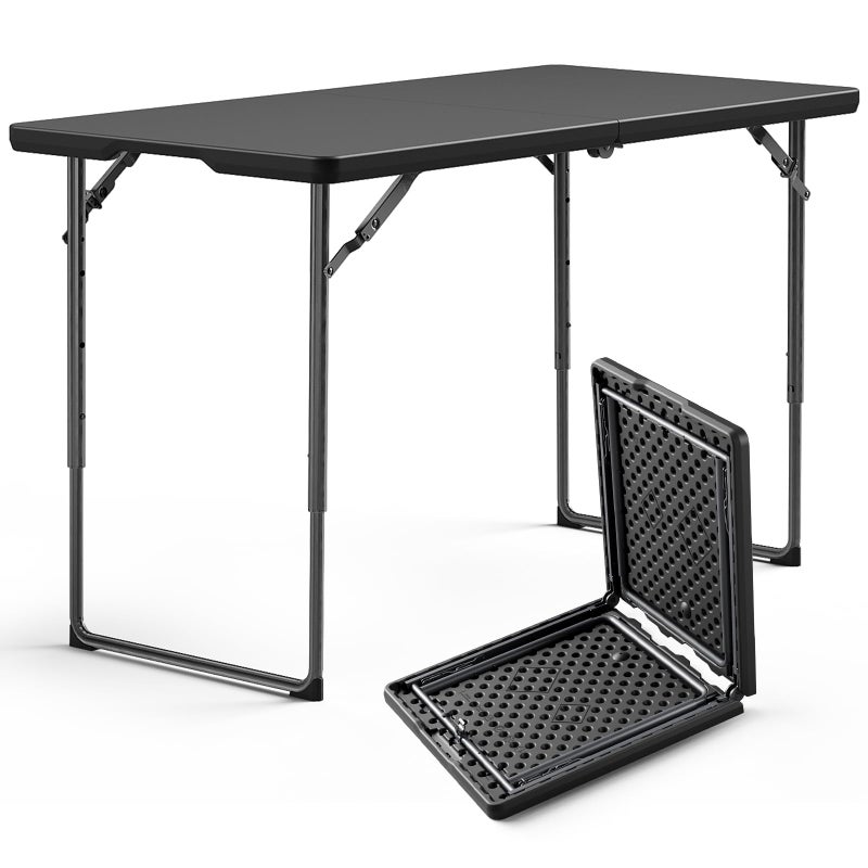 MAKE CHANGES Folding Table 4FT Heavy Duty Plastic Table with Handle, Foldable&Portable, Fold-in-Half Utility Tables for Outdoor, Dining, Wedding, Events, Indoor, Picnic, Camping, Party, Black - Image 1