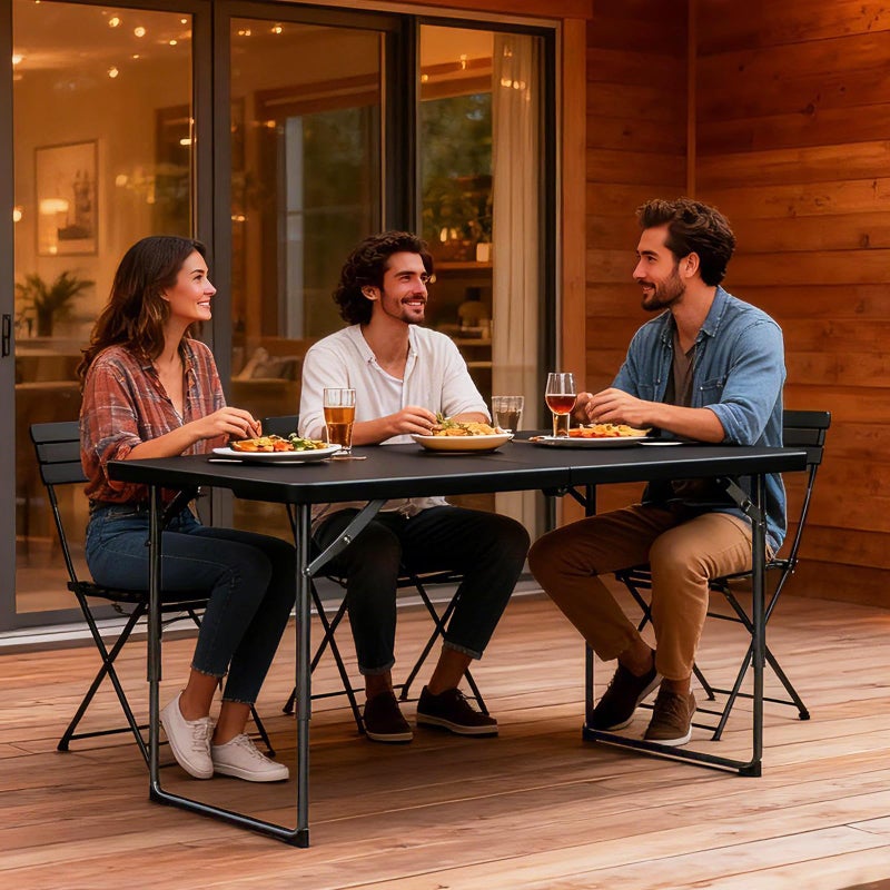 MAKE CHANGES Folding Table 4FT Heavy Duty Plastic Table with Handle, Foldable&Portable, Fold-in-Half Utility Tables for Outdoor, Dining, Wedding, Events, Indoor, Picnic, Camping, Party, Black - Image 3