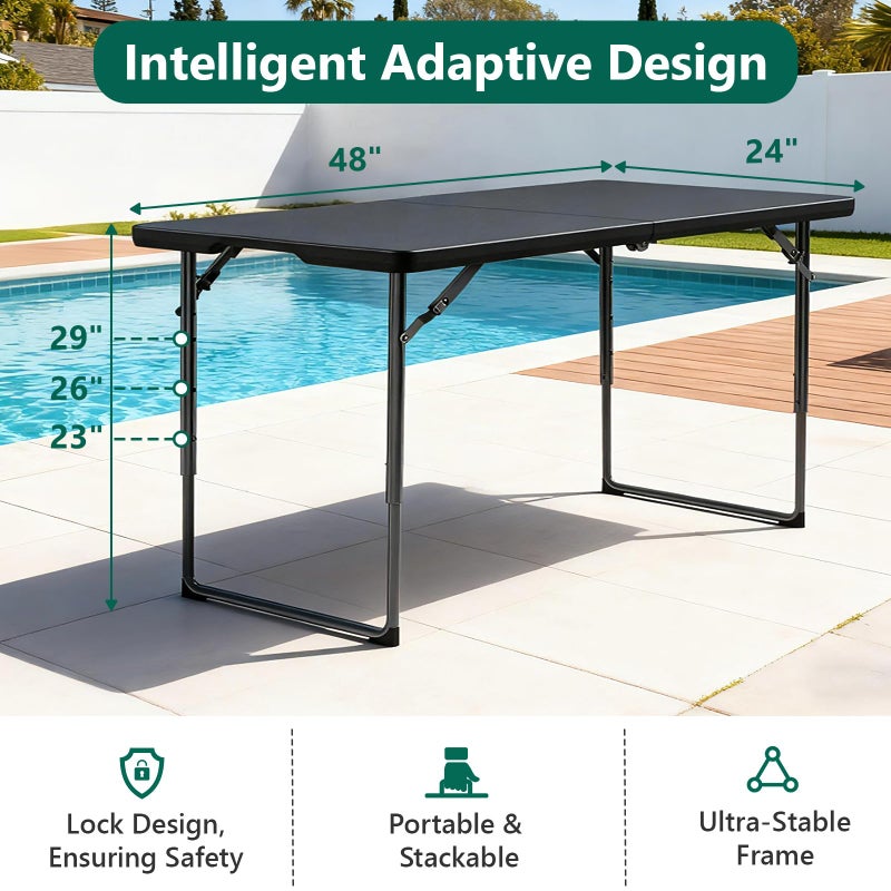 MAKE CHANGES Folding Table 4FT Heavy Duty Plastic Table with Handle, Foldable&Portable, Fold-in-Half Utility Tables for Outdoor, Dining, Wedding, Events, Indoor, Picnic, Camping, Party, Black - Image 5