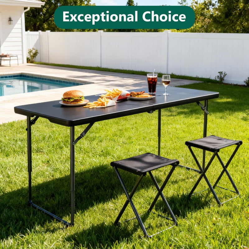 MAKE CHANGES Folding Table 4FT Heavy Duty Plastic Table with Handle, Foldable&Portable, Fold-in-Half Utility Tables for Outdoor, Dining, Wedding, Events, Indoor, Picnic, Camping, Party, Black - Image 2