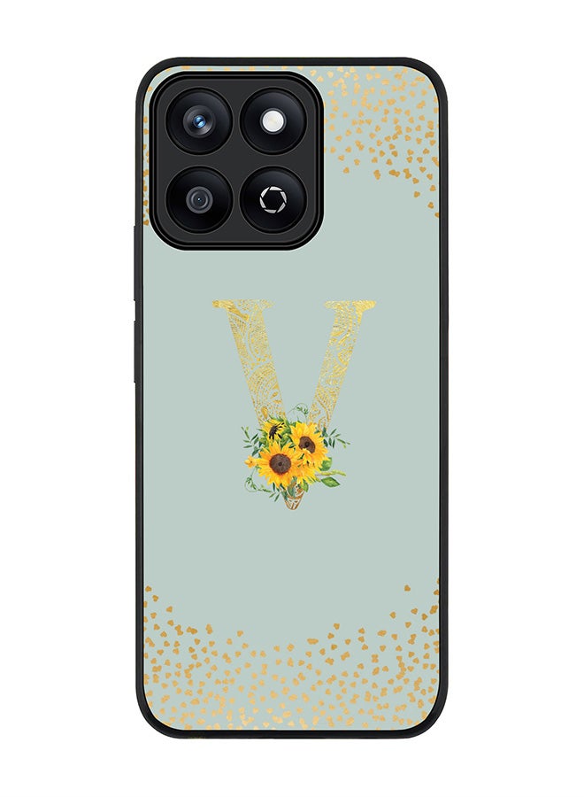 Stylizedd For Honor X7c 4G Case,Slim fit Camera Protection, Shockproof Thin Phone cover  - Custom Floral Monogram - V  (Light Grey ) - Image 1
