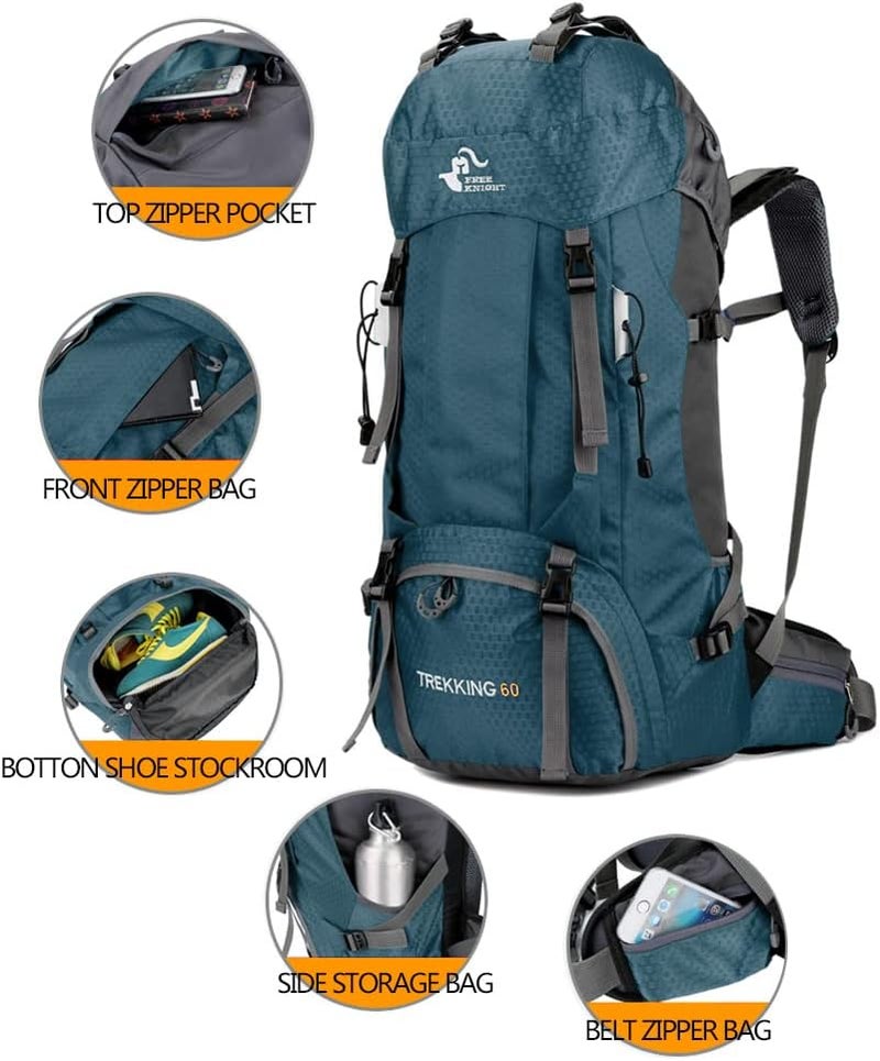 Bseash 60L Waterproof Hiking Camping Backpack with Rain Cover, Large Outdoor Sport Travel Daypack Rucksack for Climbing - Image 3