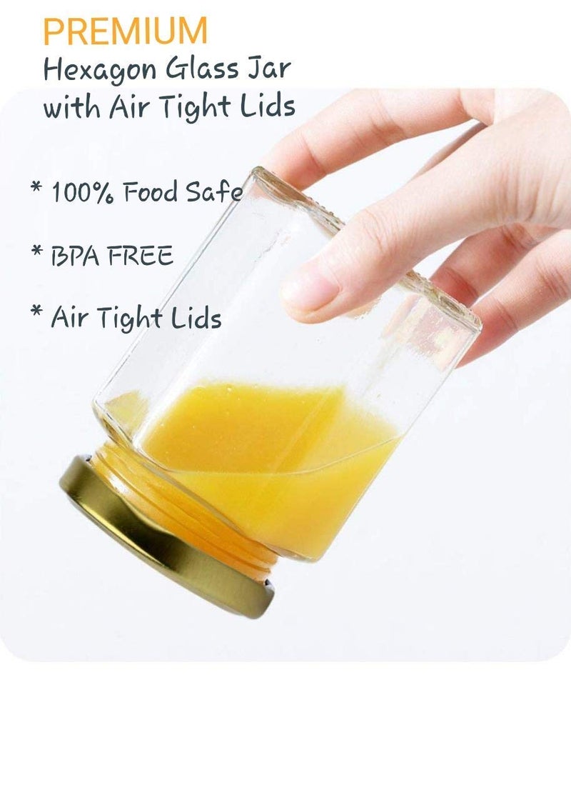 VISMII Hexagon Glass Jars with Golden Lids Mini Canning Jars Containers for Spice JamJelly Wedding Favors Honey And More Small Jars 350ml 6 pc Clear - Image 4