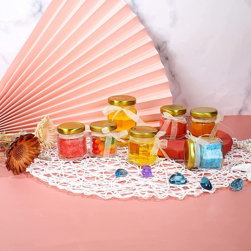 VISMII Hexagon Glass Jars with Golden Lids Mini Canning Jars Containers for Spice JamJelly Wedding Favors Honey And More Small Jars 350ml 6 pc Clear - Image 3