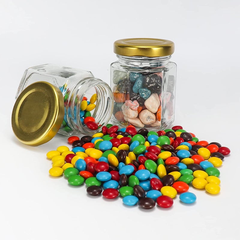 VISMII Hexagon Glass Jars with Golden Lids Mini Canning Jars Containers for Spice JamJelly Wedding Favors Honey And More Small Jars 350ml 6 pc Clear - Image 5