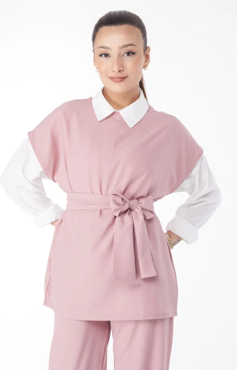 Tofisa 13133-GUL Crew Neck Short Sleeve Two Piece Set