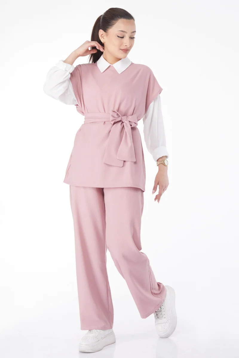 Tofisa 13133-GUL Crew Neck Short Sleeve Two Piece Set