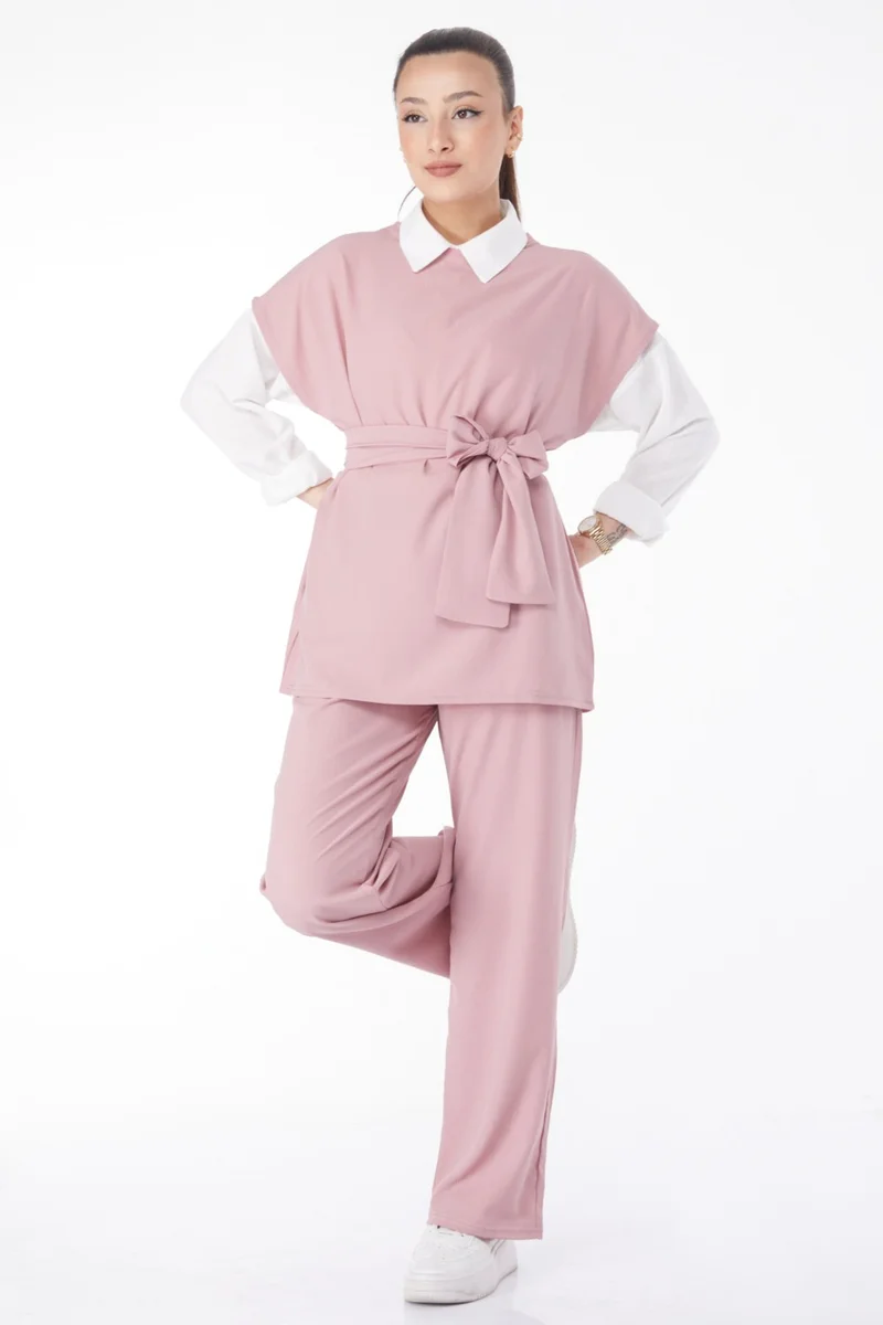Tofisa 13133-GUL Crew Neck Short Sleeve Two Piece Set
