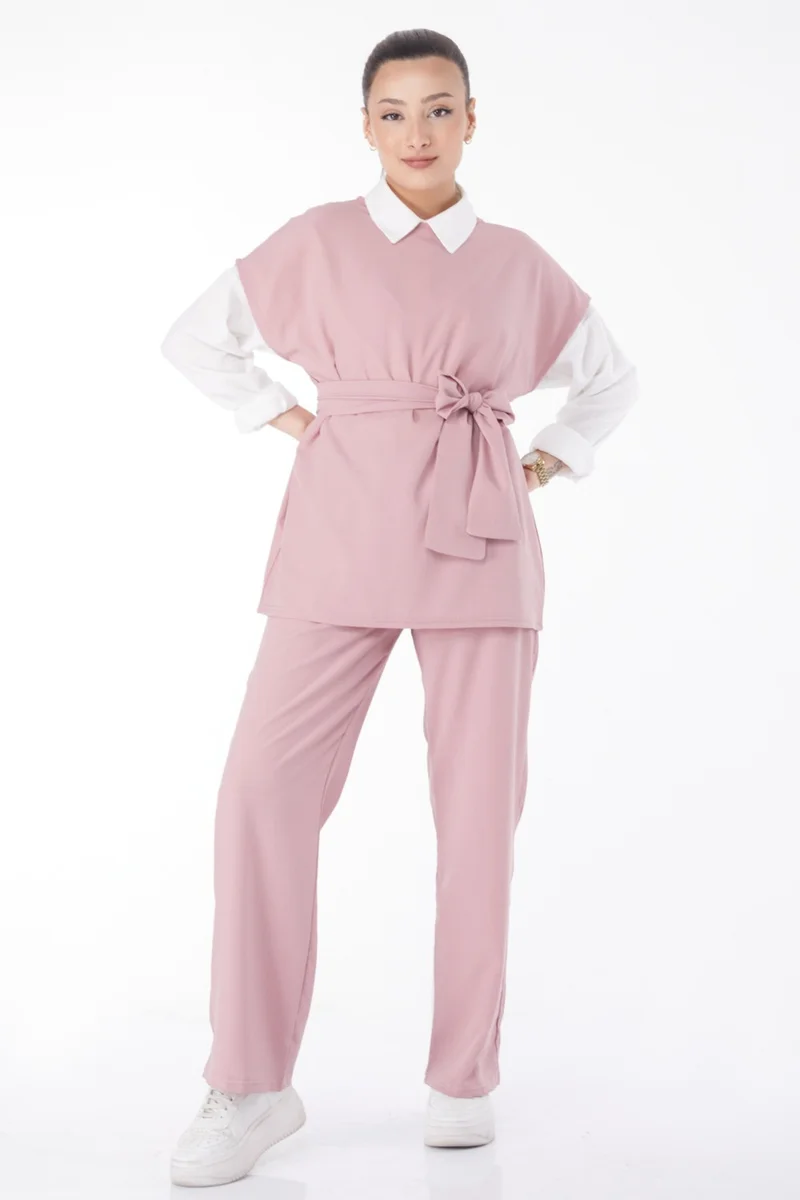 Tofisa 13133-GUL Crew Neck Short Sleeve Two Piece Set