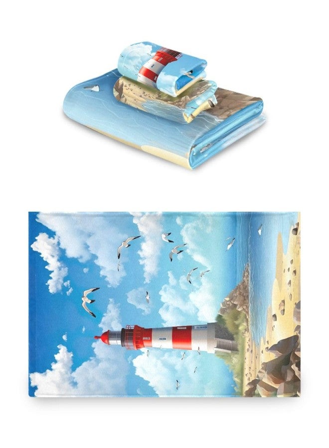 WELLDAY Lighthouse Bath Towels Soft Absorbent Bath Towels Bath Towel Set of 3 for Home Hotel Bathroom Decor - Image 2